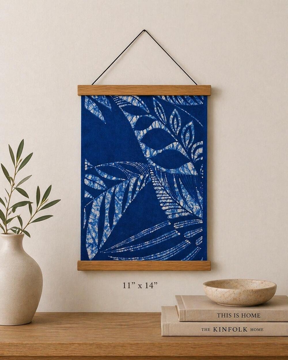 Handmade Textile Wall Art | Botanical Indigo Batik Wall Hanging